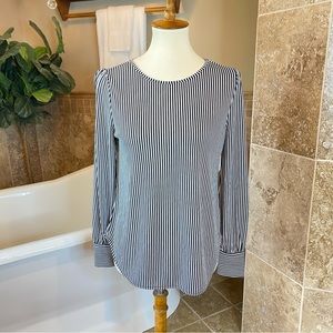 Ann Taylor Black and White Vertical Stripe Long Sleeve Blouse